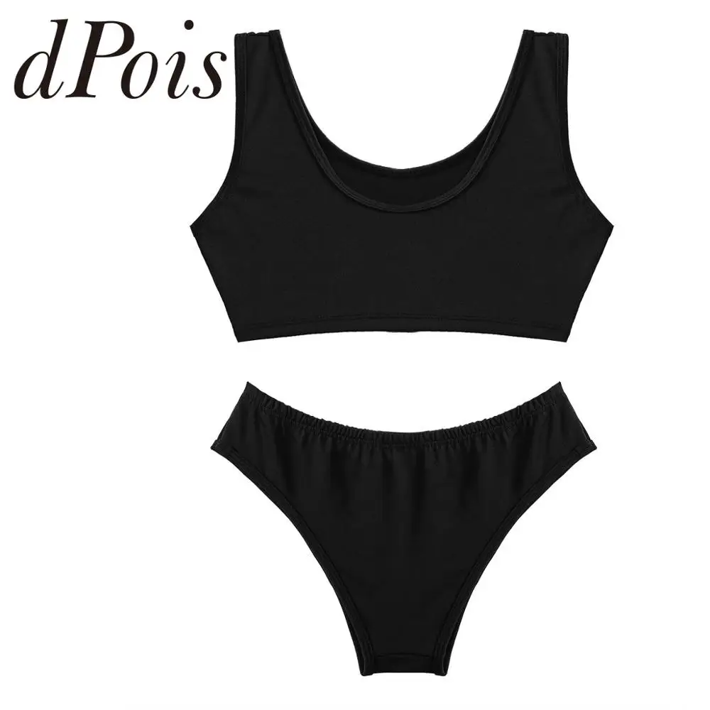 

2Pcs Womens Bikini Set Sexy Lingerie Deep U Neck Sleeveless Vest Crop Top + Mini Briefs Underwear Japanese Schoolgirls Costume