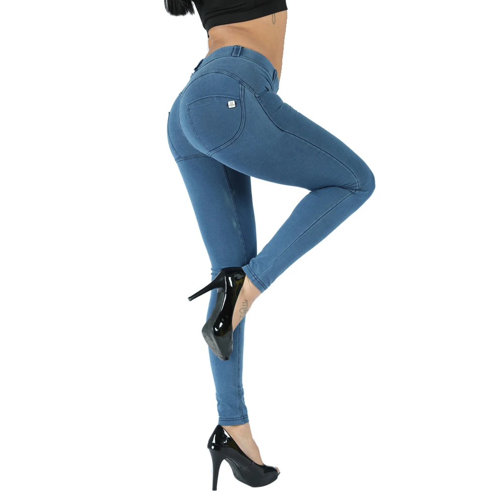

Melody blue denim leggings women push up sportswear ladies legging full body shaper with butt lift button fly spring autumn