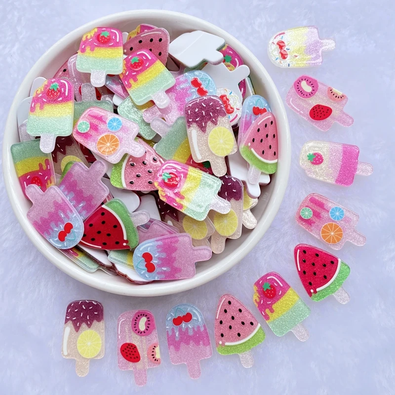 

20Pcs/lot Cute Mixed Shiny mini ice cream Flatback Acrylic Kawaii Scrapbooking Embellishments Diy Accessories E50