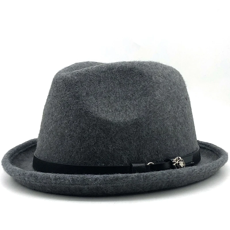 

Simple Men's Felt Fedora Hat for Gentleman Winter Autumn Church Roll Up Brim Homburg Dad Jazz Hat