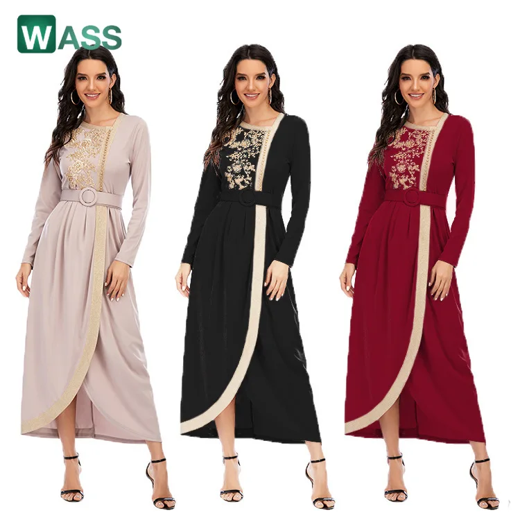

Ramadan Beading Muslim Women Dress Islamic Clothing Solid Eid Turkey Hijab Abaya Vestidos Lace-up Moroccan Kaftan Abayas 2021