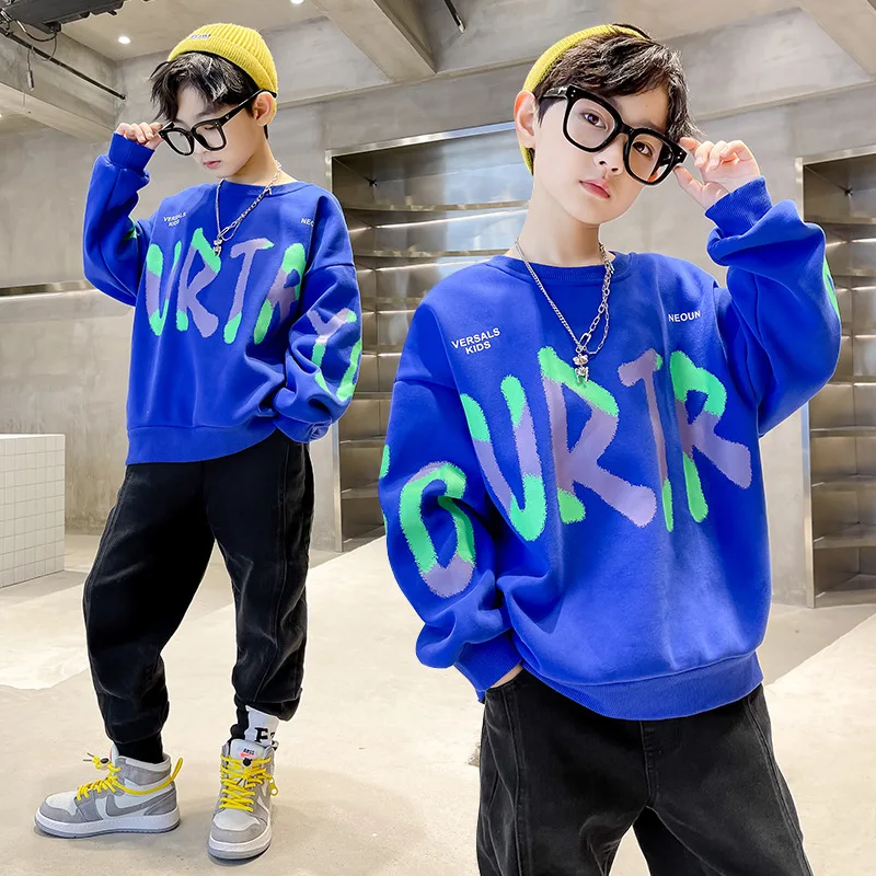 

2022 Teen Boys Sweatshirt Long Sleeve T Shirt Spring Autumn Children's Clothing Letter Print Korean Sport Casual Pullover 3-14 Y