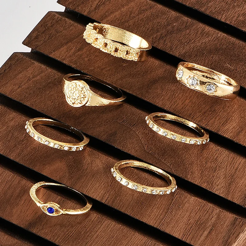 7 шт./компл. для женщин моды кольца в виде геометрических фигур глаза с украшением