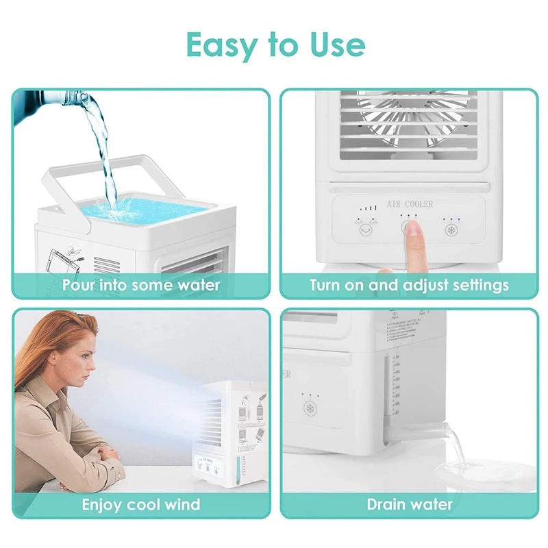 

Portable Mini Air Conditioner Rechargeable Battery Auto Oscillation Air Cooler with 3 Wind Speeds,3 Cooling Levels