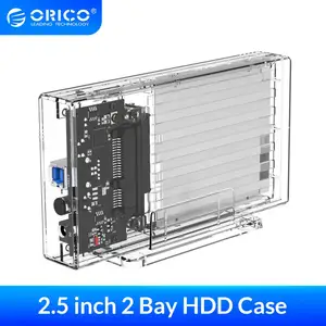 ORICO 2 Bay 2,5 ''HDD чехол SATA к USB 3,0 прозрачный жесткий диск корпус Поддержка UASP для 7-9,5 мм HDD SSD с 5В адаптером