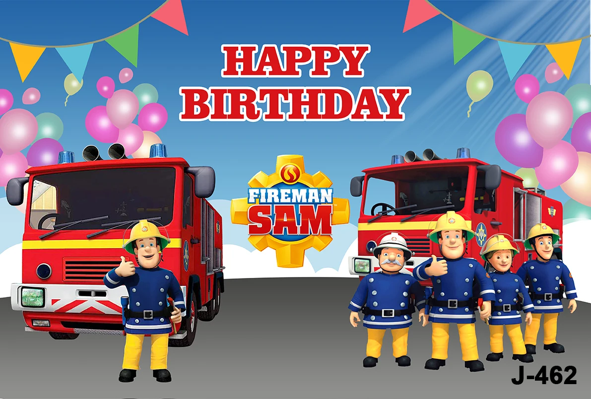 Fireman Sam Photography Backdrop Boys Firefighter Engine Birthday Party Kids Photo Background Prop Booth Decoration enlarge