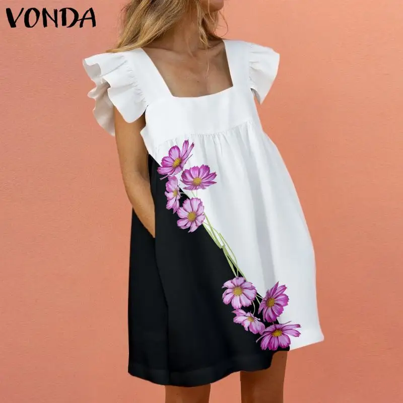 

Женское кружевное платье VONDA с квадратным вырезом, летнее Повседневное платье с квадратным вырезом, сексуальные мини-платья без рукавов с ц...