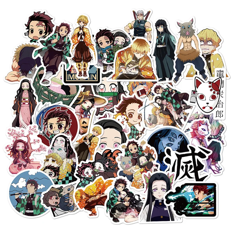 

50pcs/set Demon Slayer Kimetsu No Yaiba Sticker Tanjirou Nezuko Agatsuma Zenitsu Stationery Computer Decoration Sticker Kid Toys