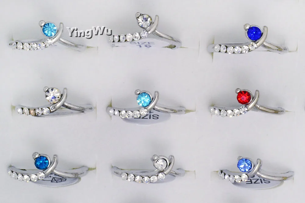 

Yingwu 20pcs/lot Fashion Blue Pink Red Crystal Rhinestone Rings Female Rings For Women Wedding Bride Party Jewelry