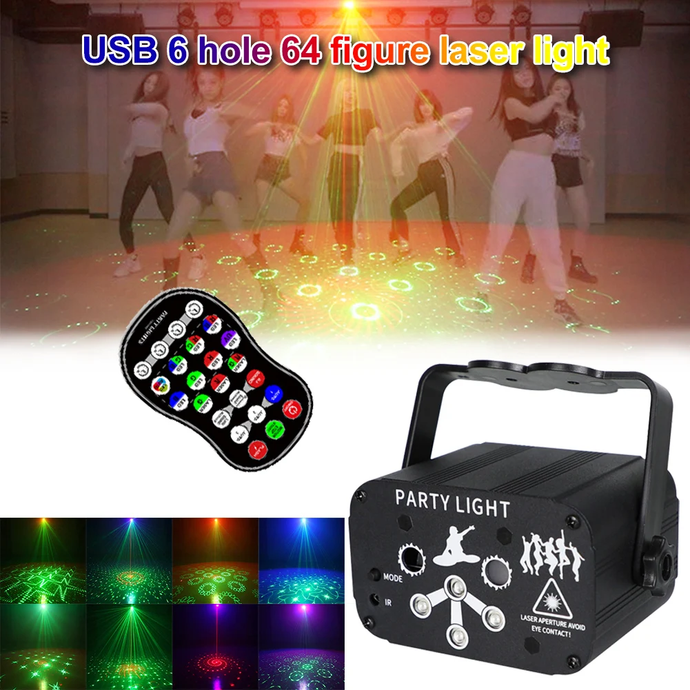 

USB 6/8 Hole 128 Pattern Projector Remote/Sound Actived LED Disco Light RGB DJ Party Stage Light Christmas Lamp Decoration