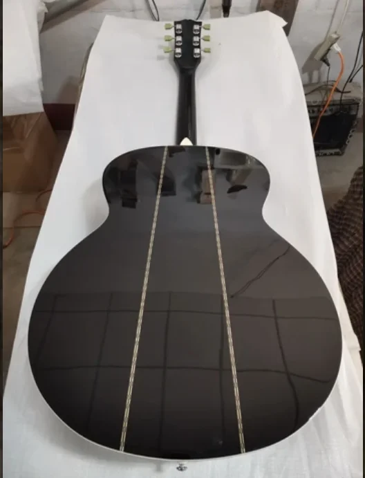 

Бесплатная доставка твердая черная глянцевая отделка под заказ Джамбо гитара 180 акустическая электрическая гитара ra, гитара ручной работы ...