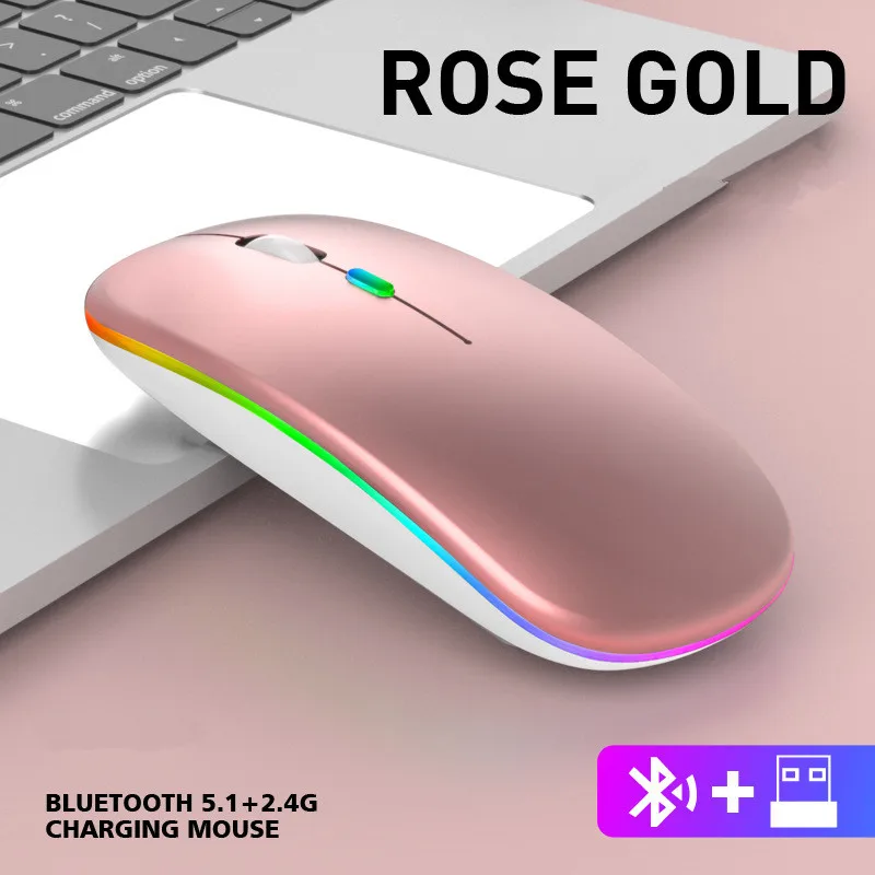 Bluetooth беспроводная с USB перезаряжаемая RGB мышь BT5.2 для ноутбука компьютера ПК Macbook