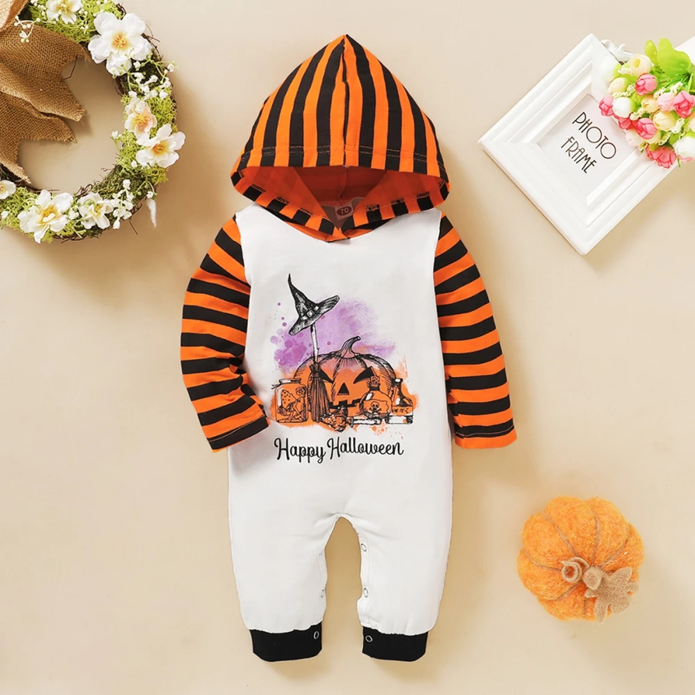 

Baby Boys Girls Autumn Romper Cotton Soft Breathable Long Sleeve Printed Striped Pullover Hoodie Rompers