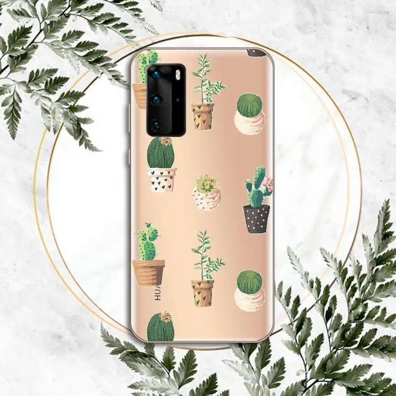 

cactus Phone Cases Clear Transparent for huawei honor P 40 30 20 lite Pro 10 i 8 9 x p smart 2019