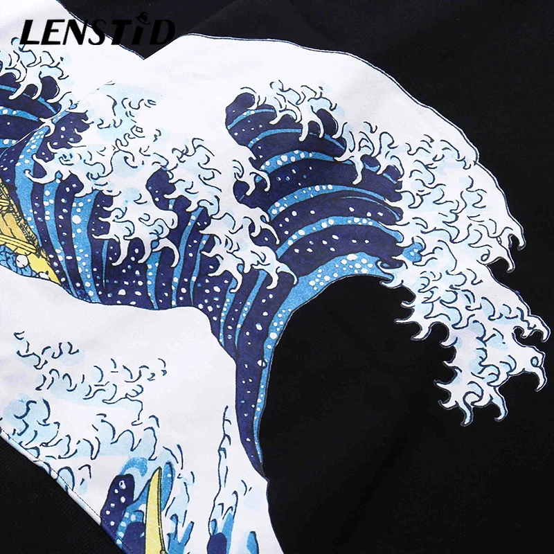 LENSTID хип хоп японский стиль с волнистым принтом Толстый Пуловер толстовки Harajuku 2019