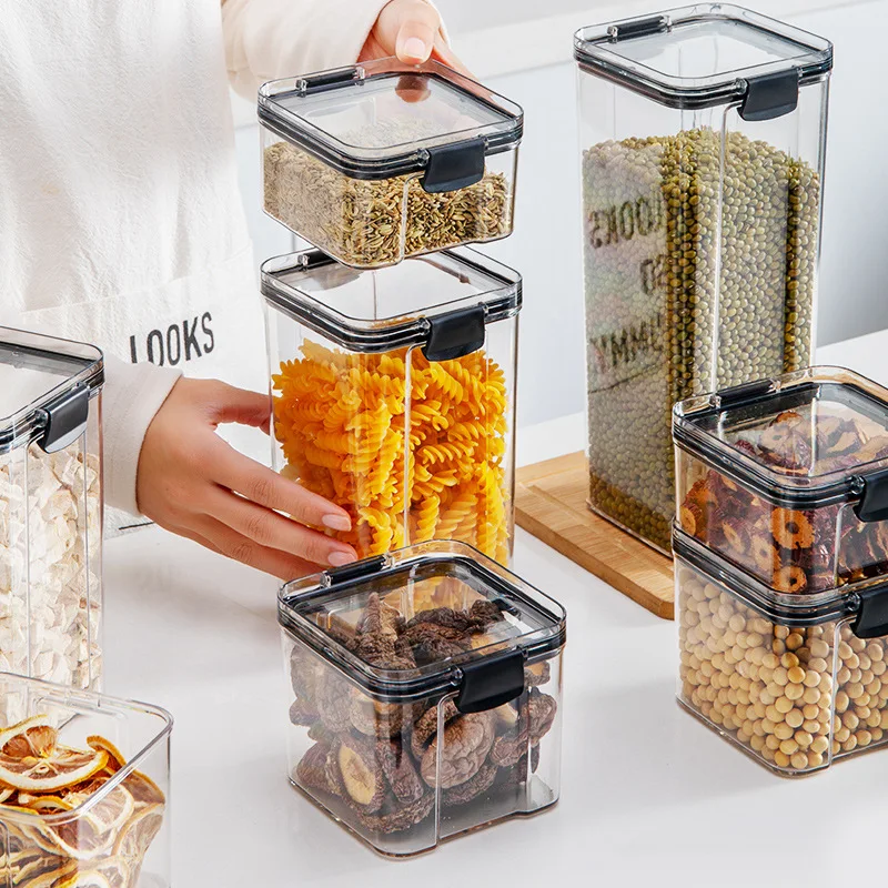 Juego de tarros sellados de pl&aacute;stico para almacenamiento de alimentos, recipientes apilables de 1800ml para almacenar alimentos, varios granos, para frutas secas y t&eacute;-1