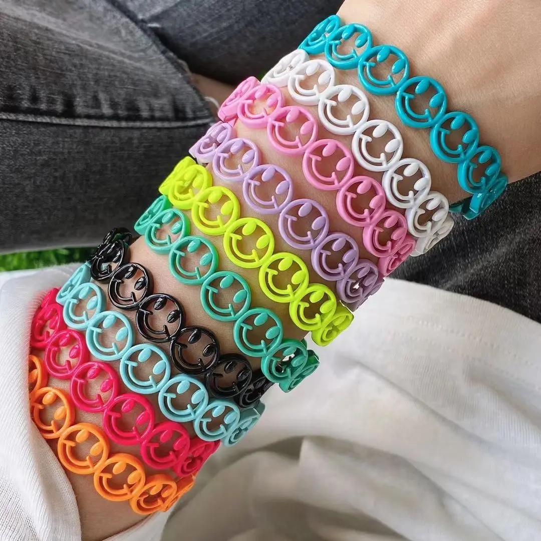 

5Pcs 2021 New Design Colorful Enamel Smiley Face Bangle for Women Open Cuff Bracelet Bangles Fashion Jewelry Gifts