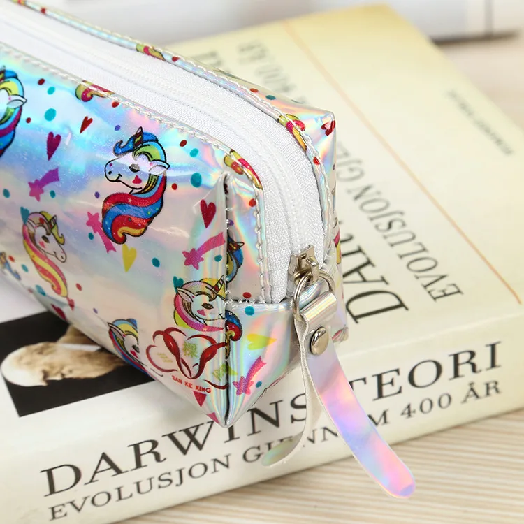 Kawaii милый Рождественский подарок Водонепроницаемая Лазерная Радуга красивый Единорог Русалка шаблон обратно в школьные принадлежности Карандаш Чехол