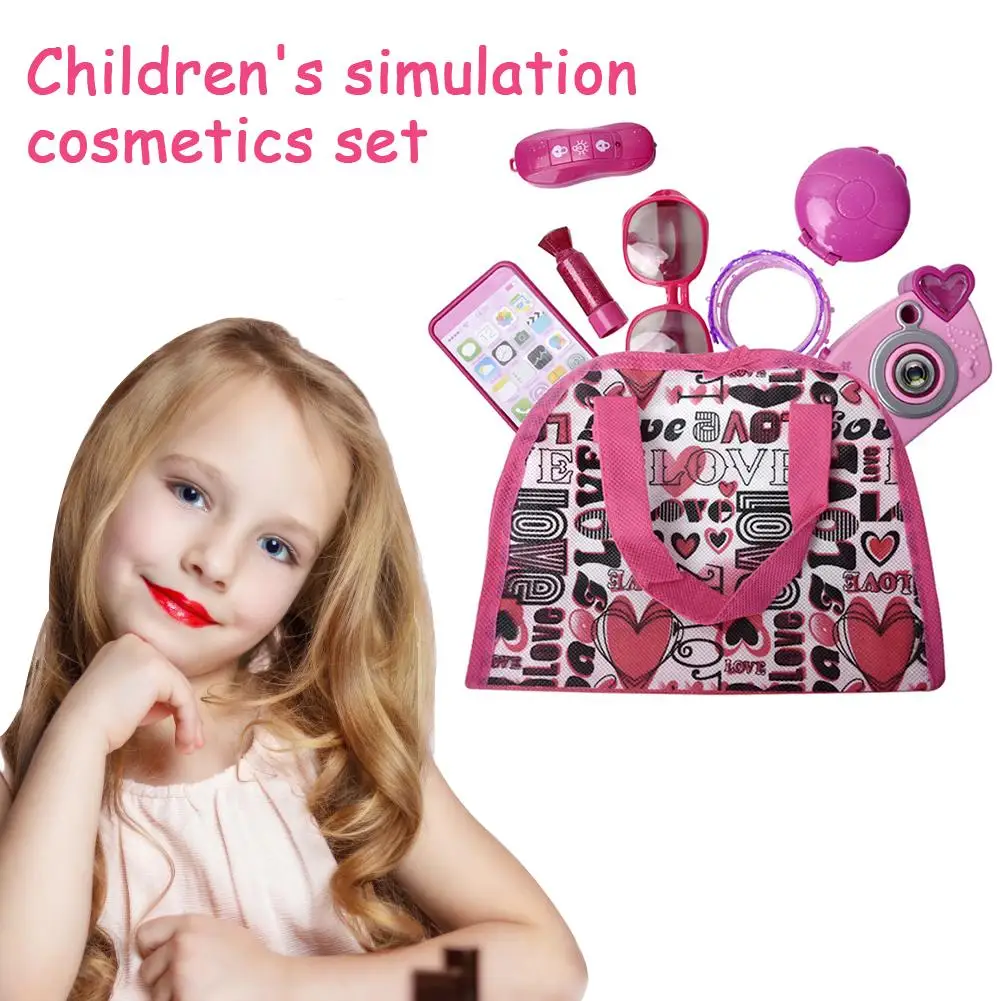 

Handbag Kid Makeup Kit Cosmetics Toys Play Makeup Set Best Gift for Girl Play House Manicure Toy With Camera Sunglasses Jewelry