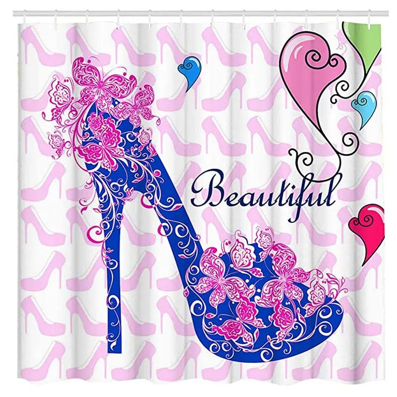 

Модная розовая занавеска для душа на высоких каблуках с цифровым принтом для ванной комнаты, водонепроницаемая занавеска для ванной из тка...