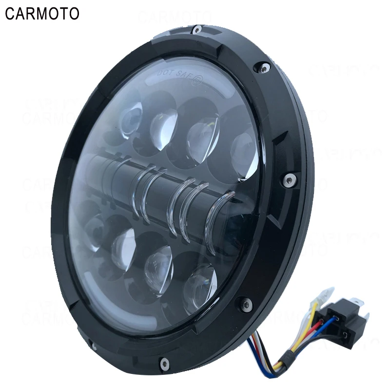 1pcs 7 Inch DOT SAE E9 Motorcycle Headlamp with angle eye Led Headlight 7inch housing bucket trim ring for Touring Electra Glide