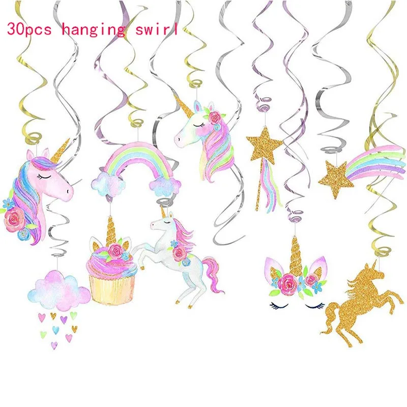 30pcs unicorn swril Вечерние украшения в виде единорога 3D большие воздушные шары из фольги в виде животного для девочек на день рождения вечерние украшения - Цвет: 30pcs unicorn swril