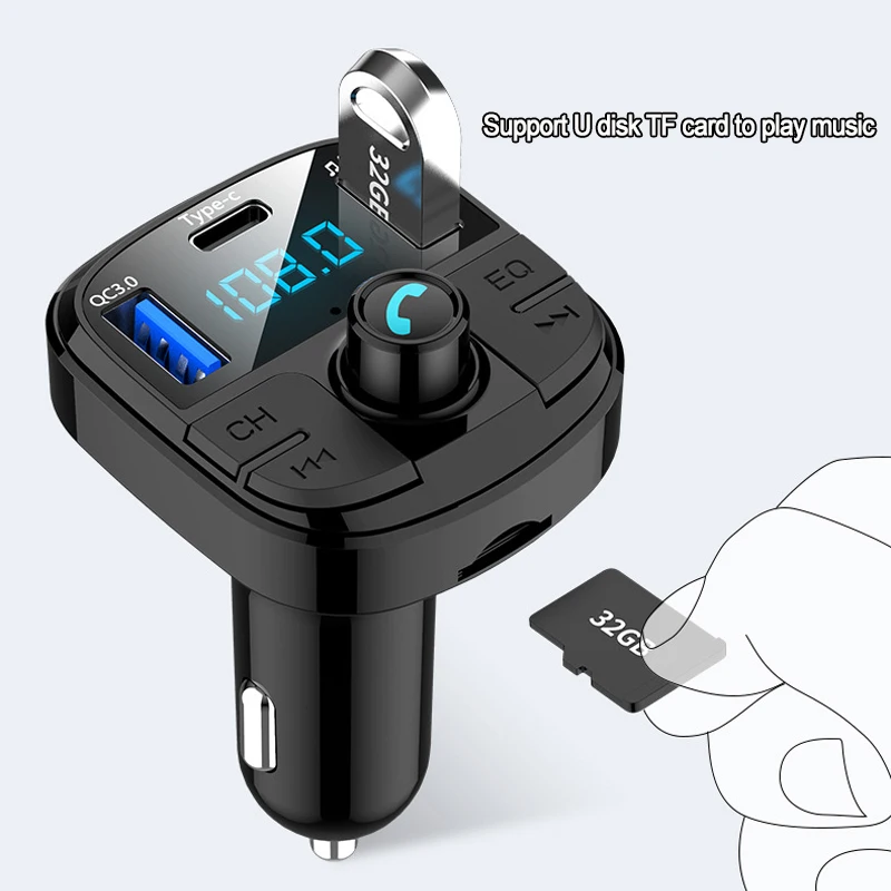 Fm передатчик MP3 Bluetooth 5 0 Автомобильный плеер двойной USB QC3.0 Type C Handsfree держатель для