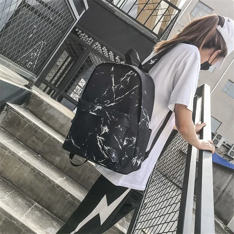 Вместительный холщовый женский рюкзак с мраморным принтом повседневный