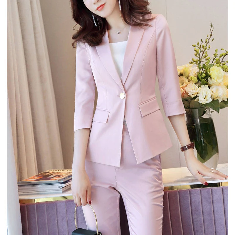

Luck A 2020 Spring Women Solid Single Breasted Blazer Suit Lady Notched Female Outerwear Elegant Business Suits
