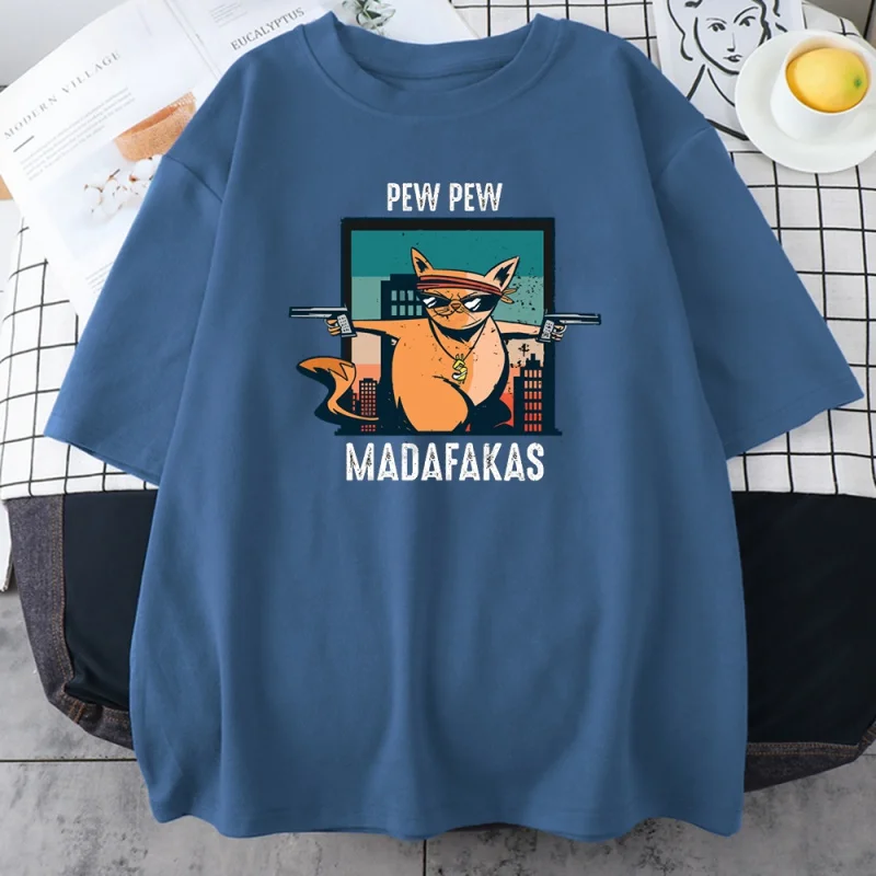 

Pew pew madafakas camisetas femininas de tamanho grande, verão, manga curta casual, gola redonda, hip hop, streetwear