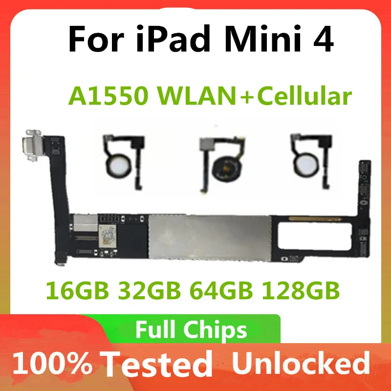 A1550 For iPad mini 4 WLAN+Cellular Original Unlocked Motherboard Logic Board Support OS With / No touch ID MB 16G 32G 64G 128G | Мобильные