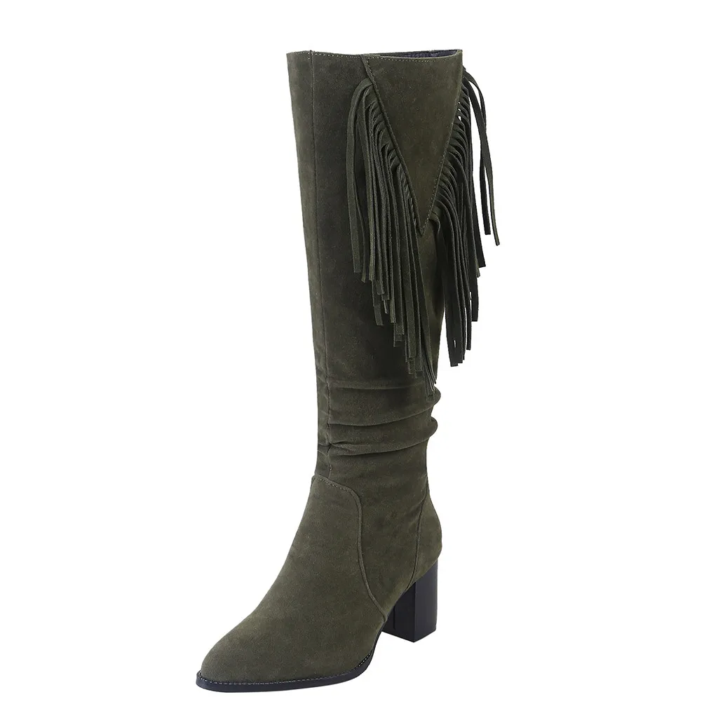 Модные однотонные винтажные женские ботинки на квадратном каблуке с острым