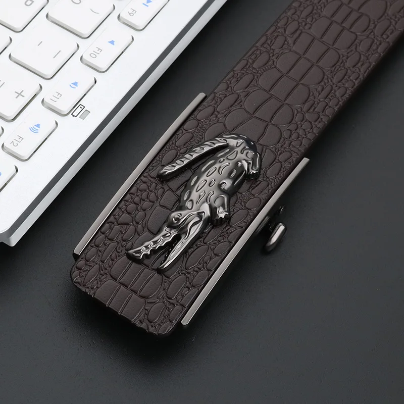 

100% Cowhide Belt Men Crocodile Black Panther Automatic Buckle Embossed Crocodile Pattern Business Simplicity Vintage Waistband