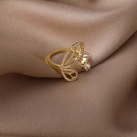 korean style fashion simple zircon hollow butterfly adjustable ring gift party evening woman jewelry accessories 2021