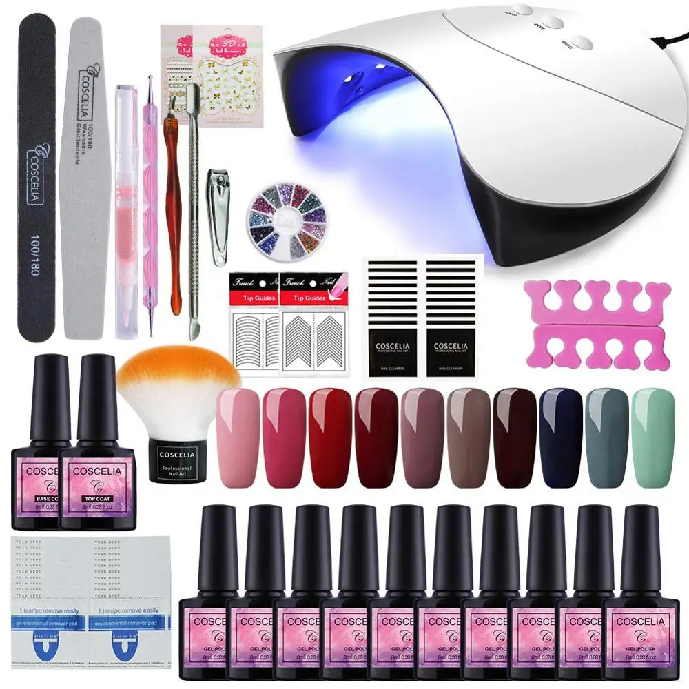 10PCS GEL SET A 02 COSCELIA 20 шт набор гель-лаков для ногтей все для маникюра Набор для гель-лака инструменты для маникюра 36 Вт лампа для ногтей Набор для нейл-арта - Цвет: 10PCS GEL SET A 02