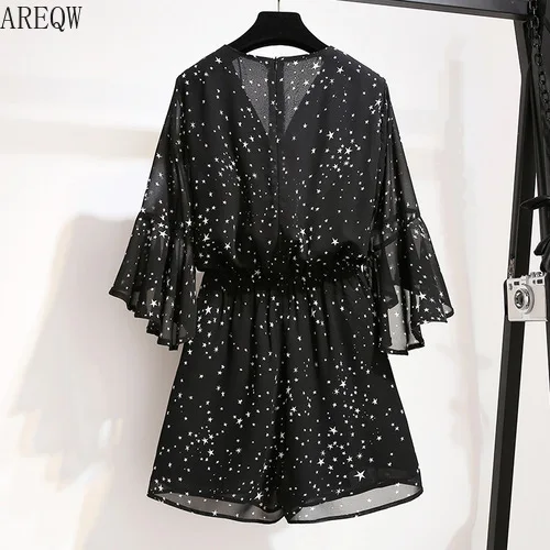 Новинка 2020 женские короткие комбинезоны со звездами повседневные Комбинезоны с v