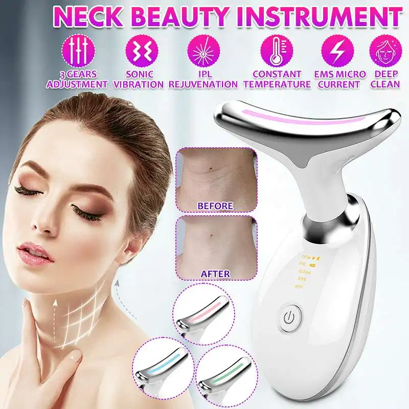 

3 цвета светодиодный свет фотон Отопление терапия массажер для шеи анти-морщинки твердый Лифт Sonic зубная щётка вибрации, что обеспечивает гл...