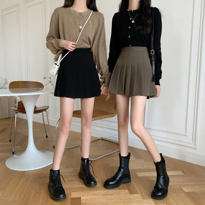 

Women Skirt Harajuku High Waist Pleated Skirt 2021 Spring Summer Casual Kawaii A-line Skirts Japanese School Uniform Mini Skirt