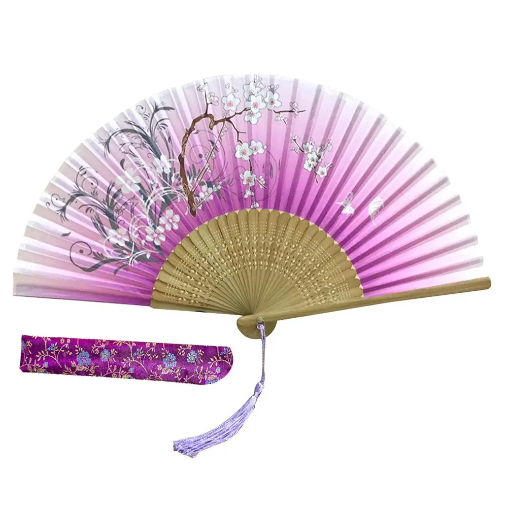 Ручной складной веер с цветочным узором тканевым рукавом для поддержания