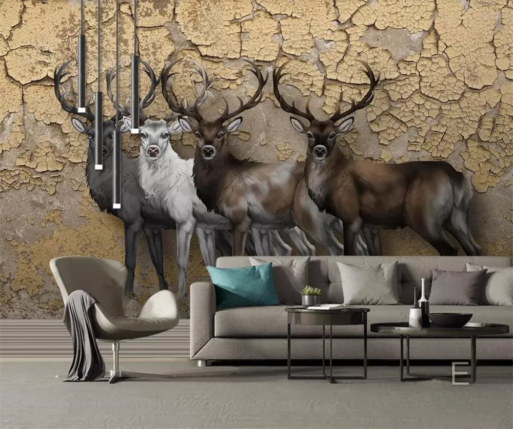 

Drop Shipping Papel De Parede Custom Wallpaper European Retro Stereo Elk Living Room Bedroom Background Wall Painting Wallpaper