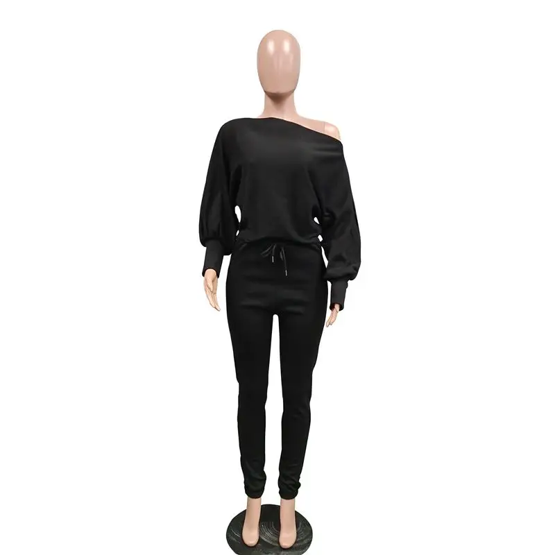 

TNNAOFF Cotton Bandage Rompers Womens Jumpsuit Fashion Oblique Shoulder Flare Sleeve Tracksuit One Piece Streetwear Club Outfits