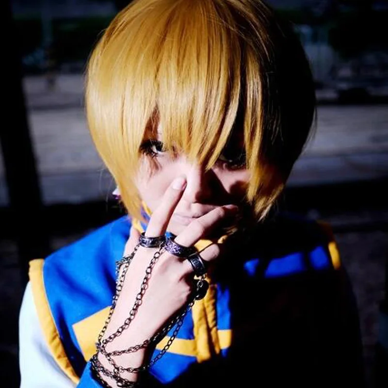 Парик для косплея из аниме Hunter Kurapika Kurta аксессуар костюма металлическое кольцо