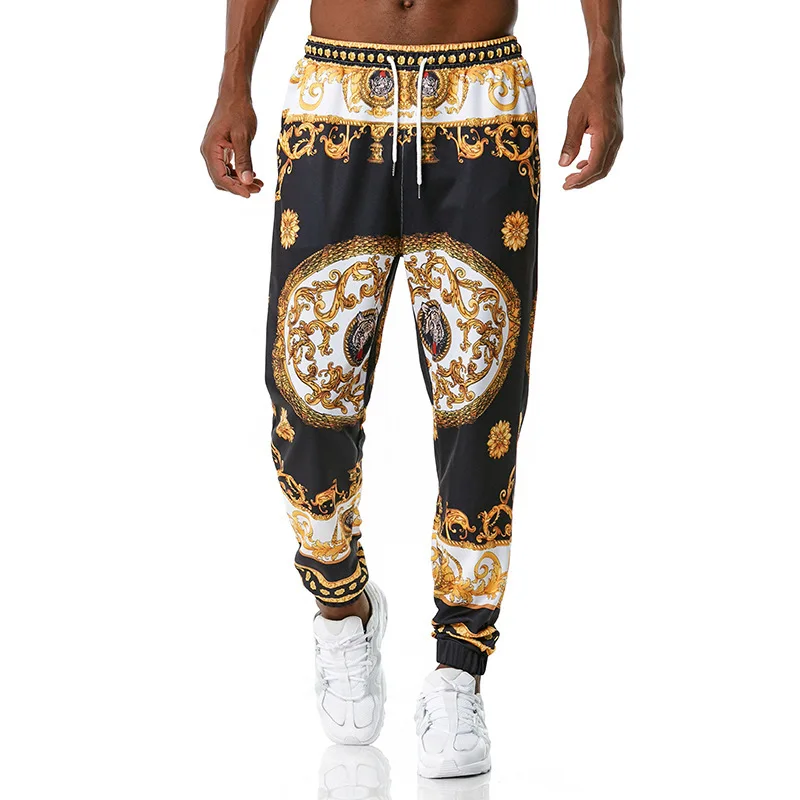 

Summer Men's Casual Pants Printed Elastic Waist Breathable Stretchy Vintage Personality Fashion Male Quality Pants