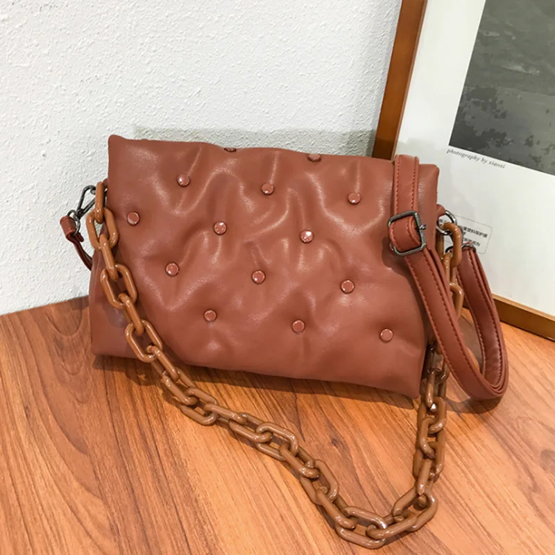 

Роскошная женская сумка через плечо 2021, брендовые дизайнерские сумки через плечо, женские модные сумки с заклепками, толстые сумочки на цеп...