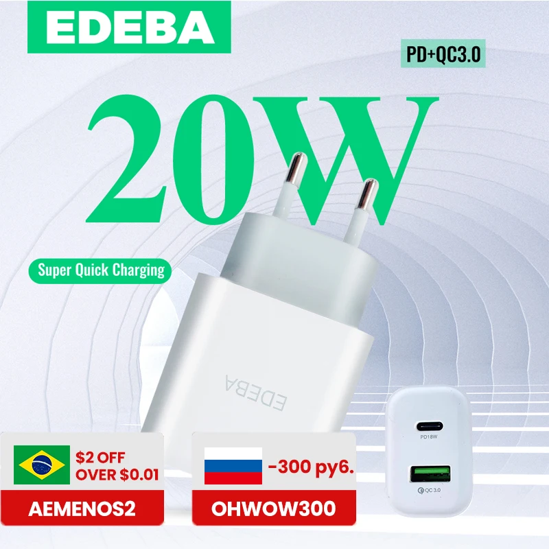

Phone Charger USB Fast Charging Charger for iPhone 12 Pro Max 20W 5V 3A Eu Plug PD Adapter Quick Charge 3 for Samsung Xiaomi