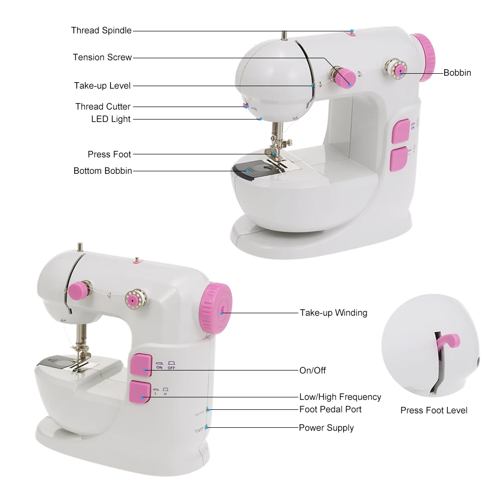 Mini Sewing Machine US Plug Adjustable Double Speed Thread Wide Table Cut Wire Free Arm Sleeves with Pedal | Дом и сад