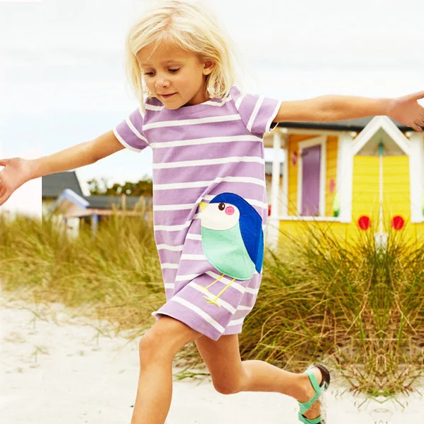 Хлопковое платье с вышивкой в полоску коротким рукавом | Детская одежда и обувь