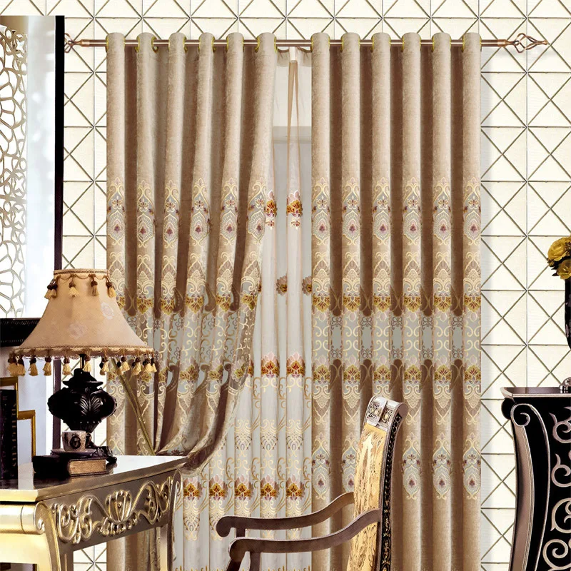 

European Style Luxury High-end Curtain Chenille Water-soluble Hollow Embroidery High-shading Curtains for Living Room Bedroom