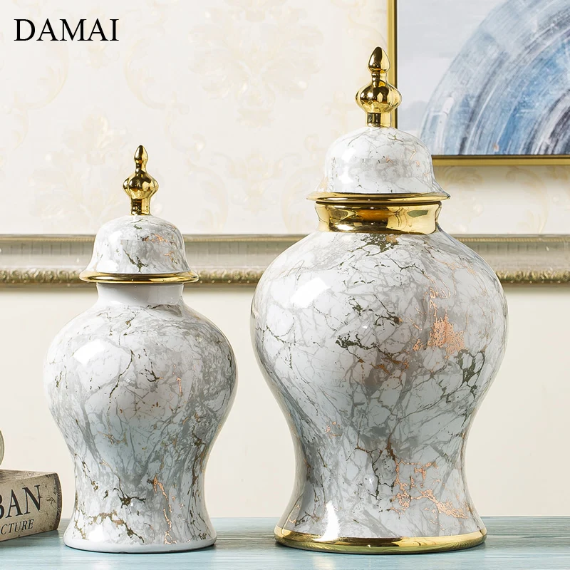 

Marble Texture Ceramic Vase Chinese Modern Gold Inlay Flowers Vases Living Room Porcelain Crafts Decorative Ornaments Home Decor