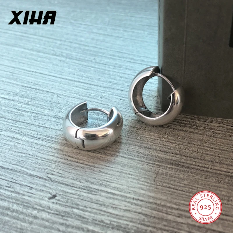 925 стерлингового серебра толщиной Хооп Серьги для женщин и девушек в стиле панк